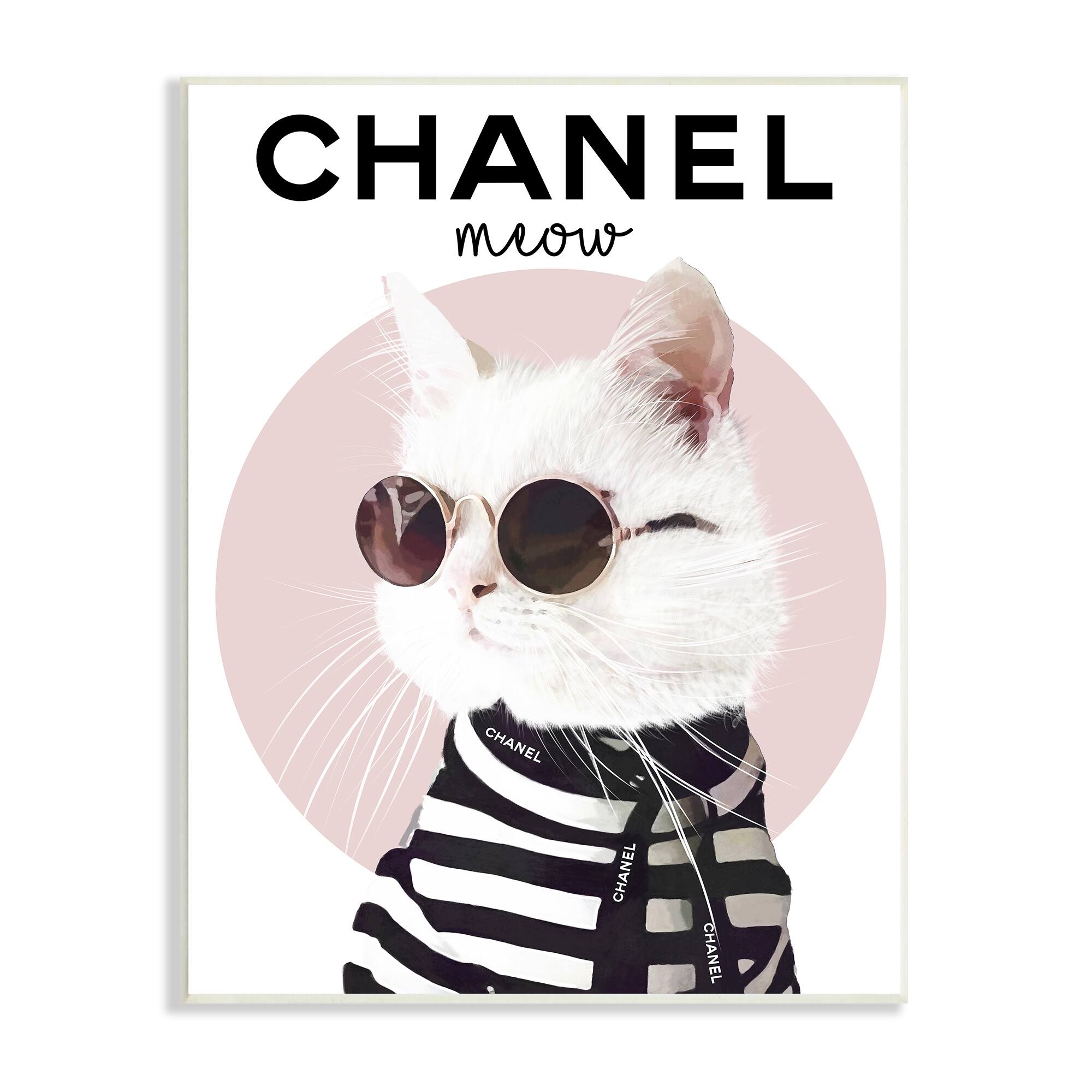 Stupell Industries Chic Kitty Cat Meow Glam Fashion Pink Circle Wall Plaque